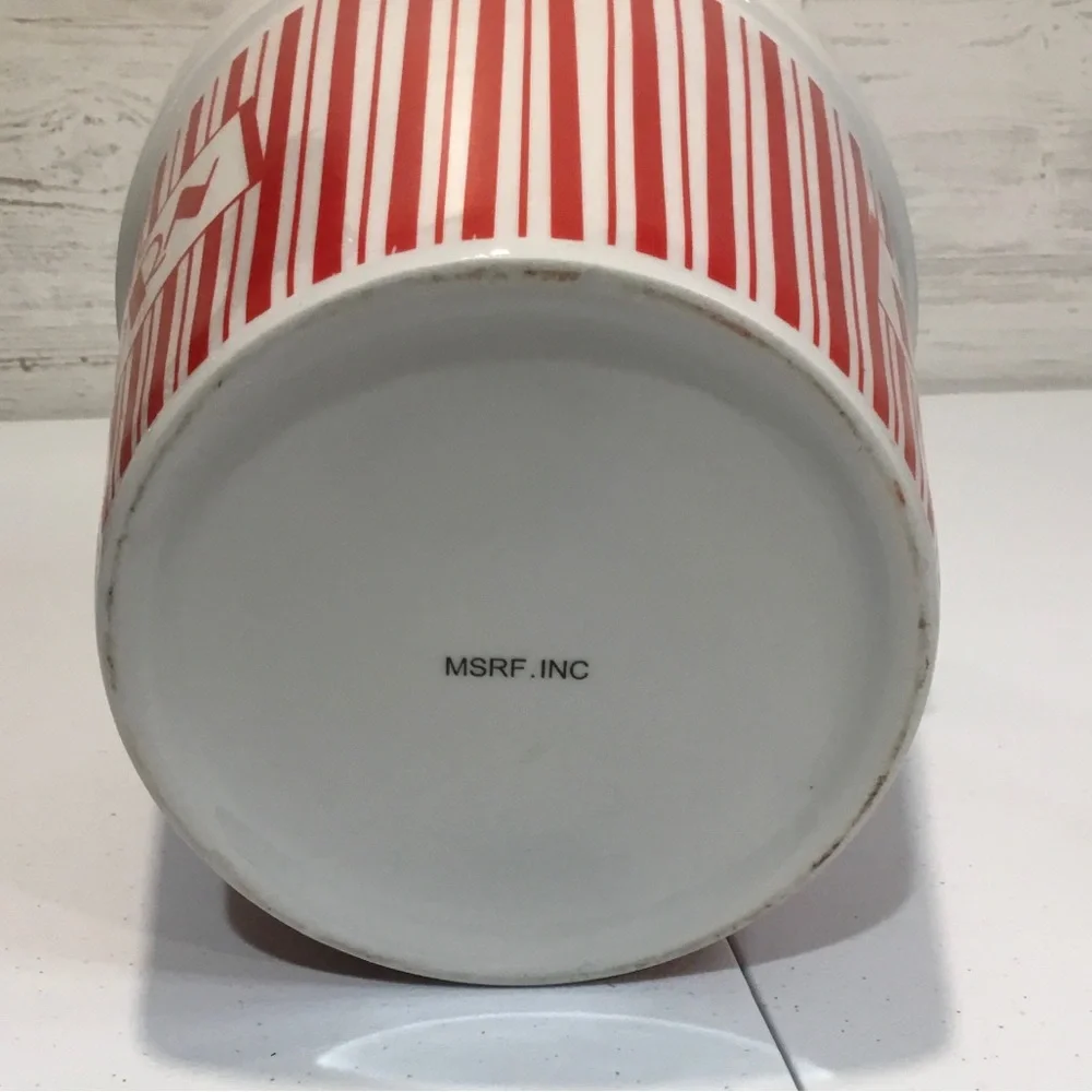 Popcorn Bowl Red White Striped Ceramic Family Size Tub 7 Inches By 8 Inches